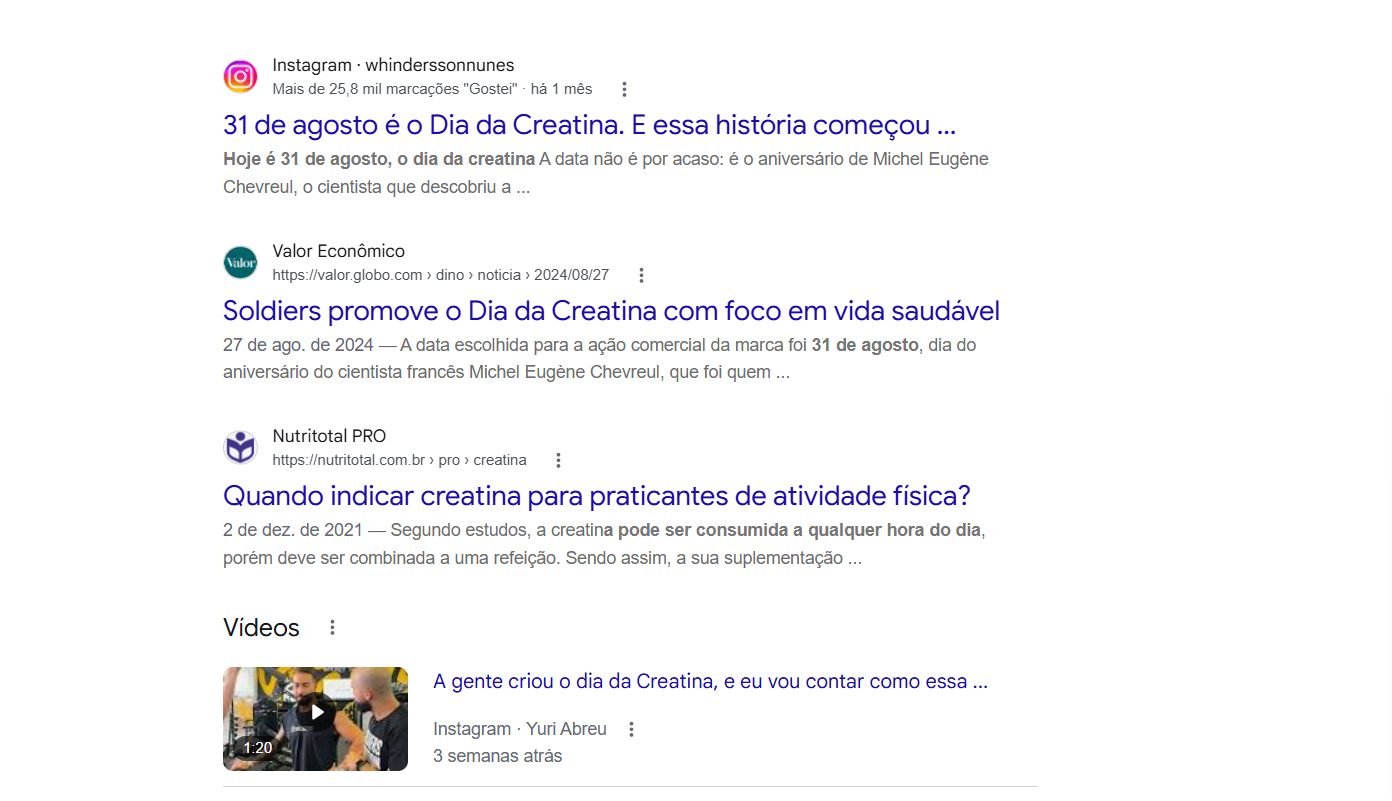 Dia da Creatina na imprensa e no Google